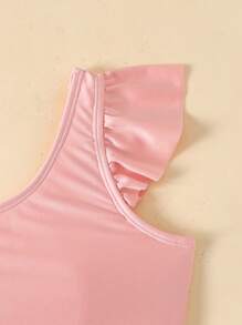 SHEIN Leap Crew Tween Girls Asymmetrical Ruffle Trim One Piece Swimsuit - Baby Pink - View 4