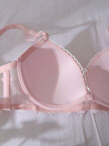Dream Adore 3/4 罩杯聚拢加厚文胸，交叉肩带，蝴蝶结，透视心形内衣，带刺绣饰边和荷叶边，可爱女士内衣，粉色，卡哇伊 - 粉色 - 查看 6