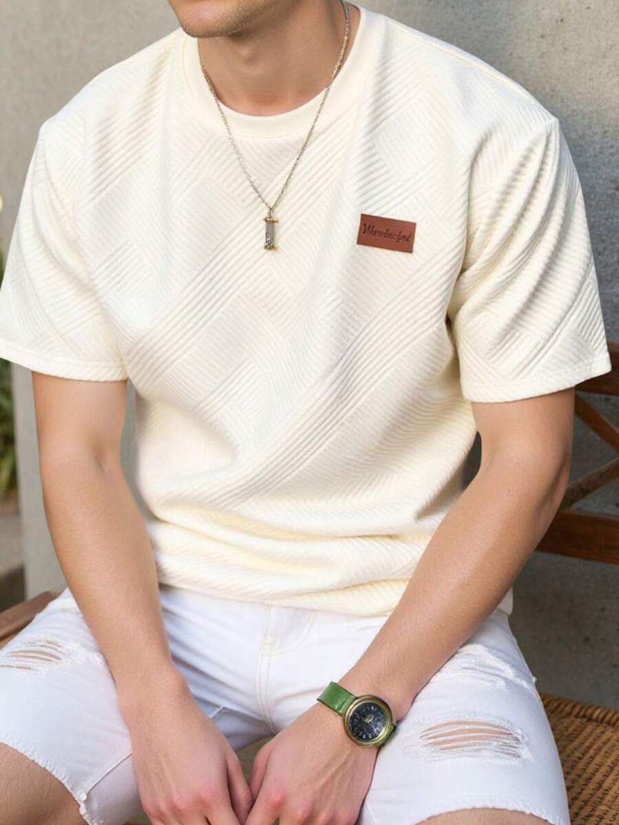 SHEIN Teen Boys Casual College Comfortable Fashion Simple Practical Versatile Soft And Comfortable Texture Fabric Short-Sleeved Round Neck T-Shirt, Suitable For Autumn, Spring And Summer, Suitable For Daily Use, Suitable For Outdoor Play Sports, School, Street Shooting, Party And Home Leisure - Khaki - View 1