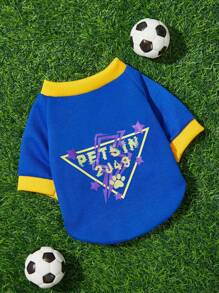 1pc Spring/Summer Casual Minimalist College Style Pet Cat Dog Hoodie Sweatshirt, Contrast Color Block, Petsin English Print, 2049 Numeric Print, NY Letter Print