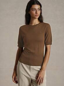 Briarwyn Crew Neck Short Sleeve Top, Solid Color, Fashionable For Summer - Coffee Brown - View 4