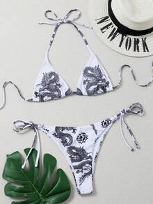 女士比基尼套装 - 黑與白 - 查看 3