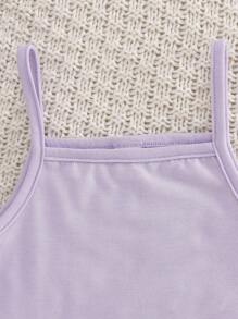 SHEIN Playful Pals Conjunto de 3 piezas para niñas jóvenes: camisa de manga larga con cuello a cuadros, top de tirantes de unicolor y pantalones cortos de mezclilla de cintura alta y elástica. Conjunto informal deportivo, suelto y cómodo, versátil para el verano. - Multicolor - Ver 3