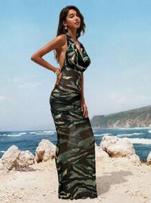 Opulessa Women's Backless Allover Print Maxi Beach Dress For Holiday - Multicolor - View 5