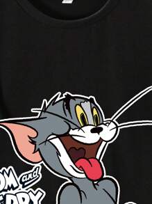 TOM & JERRY X SHEIN Tween Boy Casual Cartoon Pattern Short Sleeve T-Shirt, Suitable For Summer
