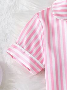 3pcs/Set Baby Girl Solid Striped Print Short Sleeve Top And Pants Set, For Spring/Summer