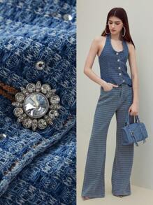 MOTF STUDIO 水钻挂脖牛仔上衣 - 藍色 - 查看 1