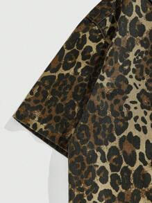 ROMWE MEN Street Life Men's Street Leopard Print Single-Breasted Denim Shirt Short Sleeve - Black - View 4