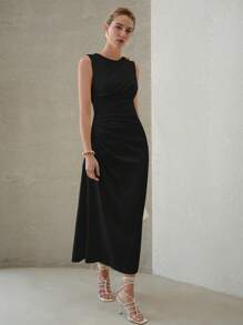 MOTF PREMIUM Vestido midi con decoración metálica fruncida