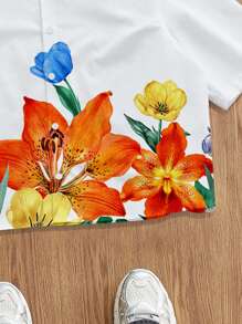 Manfinity Joysei Men's Fashion Casual Loose Cropped Shirt, Suitable For Summer Men's Cropped Tops, Flower Shirt, Men Cropped Graphic Shirt, Men S Boxy Cropped Shirt
