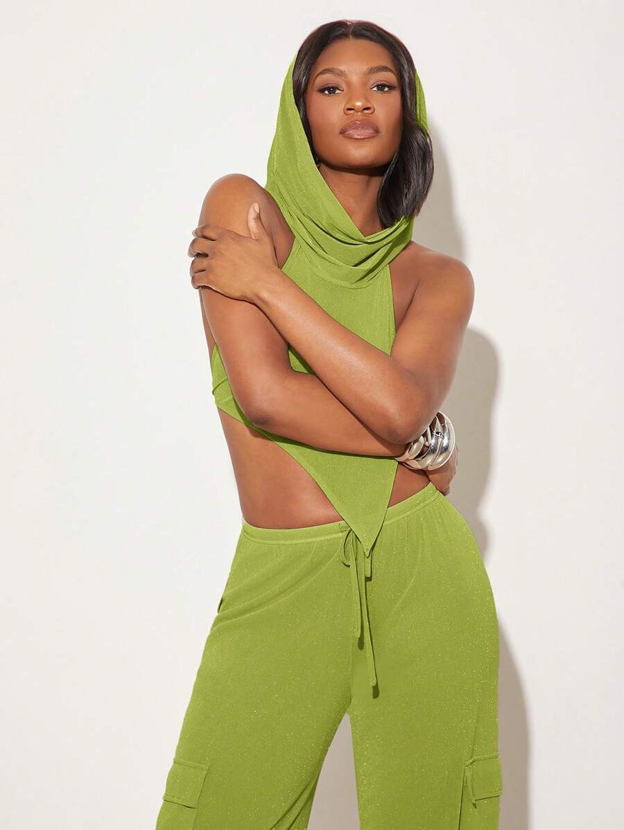 NYA SZN Lễ hội âm nhạc Asymmetrical Backless Hood Summer Top Music Festival Elegant Vacation Spring Break Western Country Concert dành cho phụ nữ - màu xanh lá - Xem 1