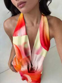 Aloruh 热带花卉印花垂坠领长款夏季连衣裙，适合度假、优雅派对 - 彩色 - 查看 7