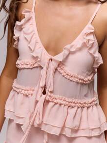 MUSERA Chiffon Tie Front Ruffle Cami Top Western Babydoll Tops Festival Summer Holiday Cute Going Out Tops - Pink - View 6