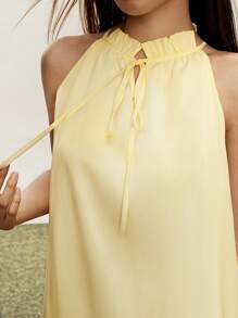 INAWLY Women Elegant Solid Color Halter Neck Summer Dress - Yellow - View 5