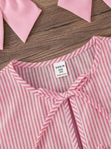 SHEIN 2件套青少年女孩编织格子圆领背心和短裤休闲套装 - 西瓜粉 - 查看 3