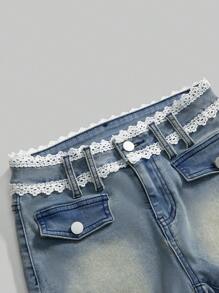ROMWE J-Fashion Lace Trim Sexy Mini Women Denim Shorts