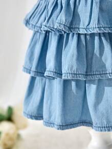SHEIN Baby Girl Blue Denim Multilayer Cake Tutu Ruffle Skirt - Light Wash - View 5