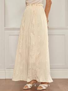 Dazy-Less Saia Chiffon Plissada Elegante com Cintura, Casual Commute Verão Negócios Casual Feminina - Bege - Visão 1
