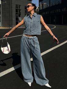 DAZY Women Denim Two Pieces Outfits - Blue - View 7