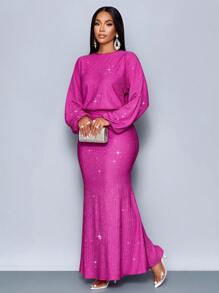 SOLERSUN Elegant Pink Autumn Women Bodycon Mermaid Hem Maxi Dress,Suitable For Christmas Day Party,Vacation & Valentine's Day Outfit Fall Cloth - Hot Pink - View 4