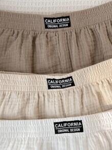 SHEIN Tween Girl 3-Piece Casual Label Decorated Shorts Set, School, Campus, College - Multicolor - View 6