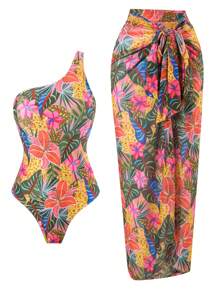 Swim Oasis Abito estivo estivo da donna stretto monospalla, sexy, casual, da spiaggia, con stampa casuale, elegante, costume da bagno intero o a due pezzi