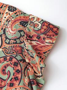 EMERY ROSE 2pcs/Set Plus Size Women Paisley & Floral Print V-Neck Cap Sleeve Top And Solid Color Drawstring Pants - Multicolor - View 4