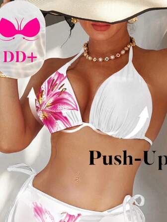 Swim DD+ DD 女式夏季休闲度假花卉露背吊带比基尼上衣