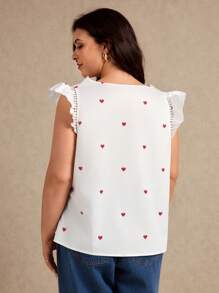 SHEIN Frenchy Plus Size Summer Casual Heart Print Cap Sleeve Shirt - Hot Pink - View 4