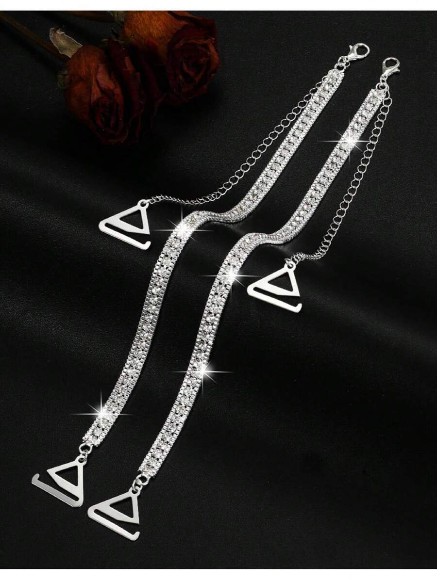 2 件装冰冷闪亮水钻肩链隐形肩带文胸肩带连衣裙比基尼装饰