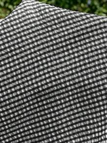 SHEIN 格纹孕妇度假方领泡泡袖休闲连体裤 - 黑與白 - 查看 5