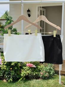 Comfortcana Women's Solid And Striped Mini Skirt, Simple, Stylish And Versatile, Casual, Two-Piece, With Shorts Lining - Black and White - View 2