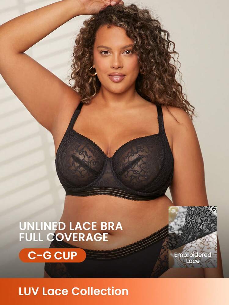 Plus Sexy Lingerie Full Coverage Unlined Lace Bra
