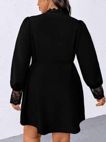 SHEIN CURVE+ 大码女式深 V 领镂空蕾丝休闲连衣裙