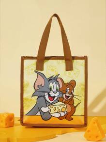 TOM & JERRY X SHEIN 1pc Cute Cartoon Cat And Mouse Pattern Printed Insulated Lunch Bag, Keeps Food Warm Or Cold, Picnic Bag, Large Capacity, Can Hold Lunch Boxes And Drinks, Suitable For Picnics, Camping, Travel, Home Use, Suitable For Families, And Students