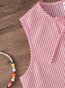 SHEIN 2件套青少年女孩编织格子圆领背心和短裤休闲套装 - 西瓜粉 - 查看 4