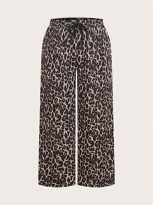 SHEIN PETITE CURVE Plus Size 2pcs/Set Plus Size Women Leopard Print & Black Sweatpants, Spring/Summer - Multicolor - View 3