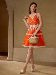 MOTF PREMIUM CONTRAST LACE COLORBLOCK DRESS - Yellow - View 6