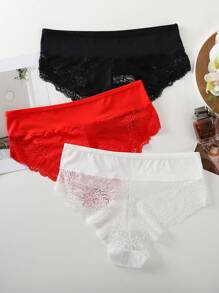 SHEIN 3pcs/Set Plus Size Women Lace Splicing Underwear, Fashionable And Suitable For Summer - Multicolor - View 2