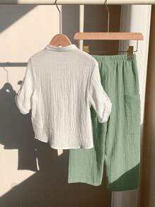 Set di maglietta a maniche corte con tessuto effetto e pantaloni più lunghi con tasche, adatto per i ragazzi, per l'uso quotidiano, commuting, scuola, vacanze, sport, primavera/estate