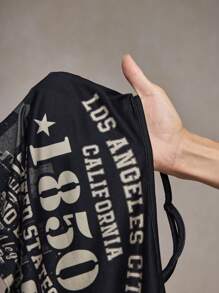 Slaydiva 2025 New Spring/Summer Plus Size Women Streetwear/Party/Music Festival/Retro Western Vacation/Road Trip/Casual Holiday Fitted Black Graphic Letter Cut-Out Tie-Up Asymmetric Hem Cropped Tank Top