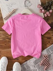 Miraculous Ladybug X SHEIN Camiseta de manga corta con cuello redondo y gráfico de letras y números para niña preadolescente - Rosa - Ver 6