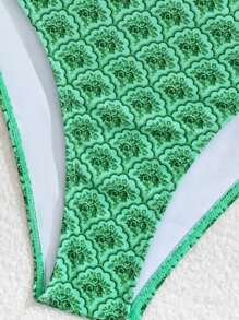 Swim Mod 2025 Beach Holiday All-Over Print Bikini Set For Summer Beach Vacation - Green - View 3