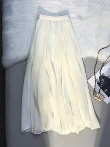 Franclia 闪亮优雅长款女士半身裙 - 白色 - 查看 1