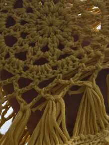 SHEIN VCAY Plus Size Women Casual Solid Color Hollow-Out Tassel Hem Knit Sweater