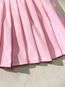 SHEIN Playful Pals 2 件套女婴运动休闲时尚 V 领针织上衣和泡泡裙套装，0-3 岁，春夏 - 彩色 - 查看 6