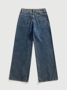 ROMWE MEN Street Life Quần Jeans Ống Rộng Nam Có Đai Lưng Đôi Và Túi - Xám - Xem 2