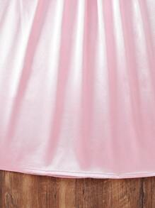 Girls' Green Textured Sleeveless Flared Dress With Bow Back Detail - Pink - View 5