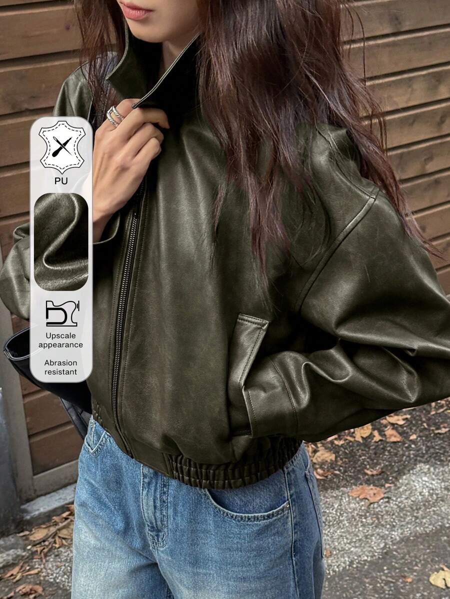 DAZY Neue Frühlingsjacke im Used-Look aus Leder, kurze Damenjacke für den Valentinstag, Herbstkleidung