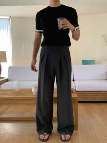 DAZY Men's Striped Pattern Black Knit Top, Suitable For Summer - Black - View 6